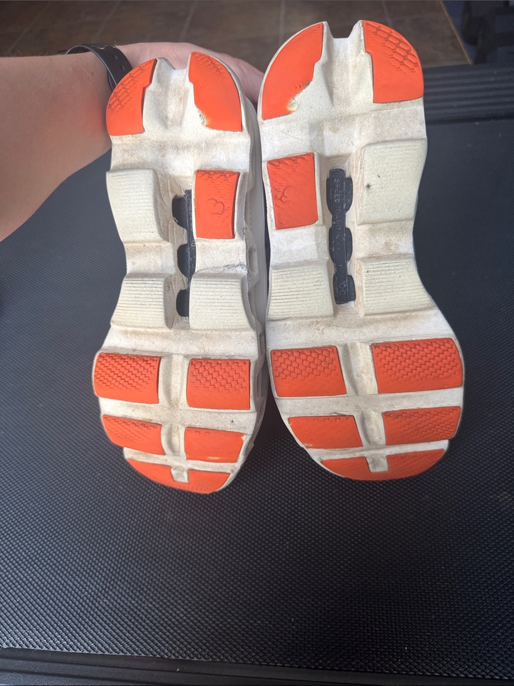 On Running White and Blue Mesh Trainers with Orange Accents - Picture 7 of 8